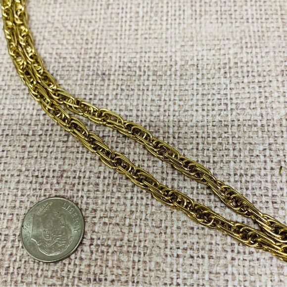 Gold Long Textured Link Necklace - Picture 2 of 2